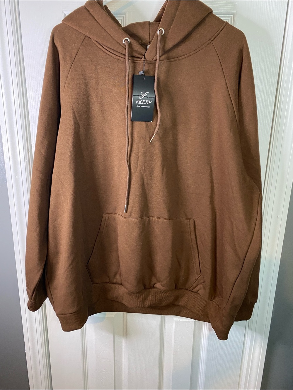 FKeep Men's Brown Pullover Hoodie Solid Brown SizeXLarge.